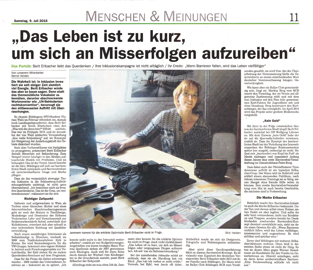 szbz-2016-07-09_Das Leben ist zu kurz, um sich an Misserfolgen aufzureiben. szbz-2016-07-09_Das Leben ist zu kurz, um sich an Misserfolgen aufzureiben.